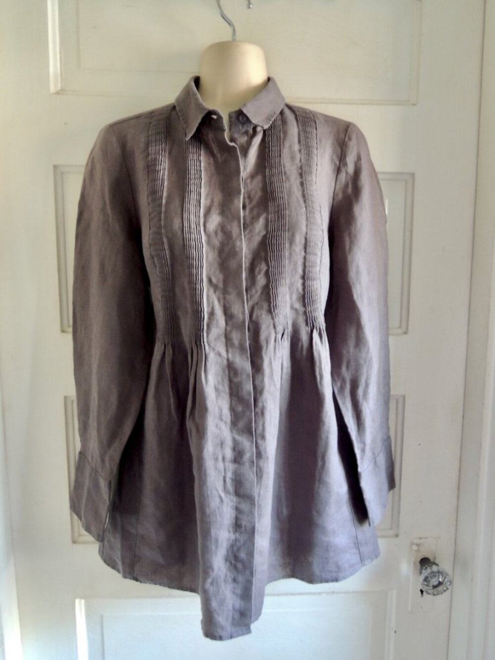 Zoe D. Gray 100% Linen Pintuck Button Top Cosplay Cottagecore S